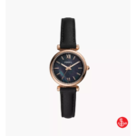 Fossil Carlie Mini Three-Hand Black Leather Watch
